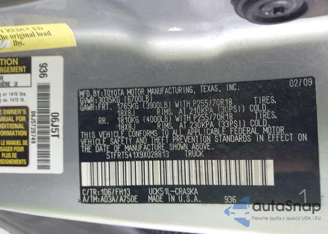 2009 Toyota Tundra Grade 4.7L V8 from USA, damaged, VIN 5TFRT541X9X028813